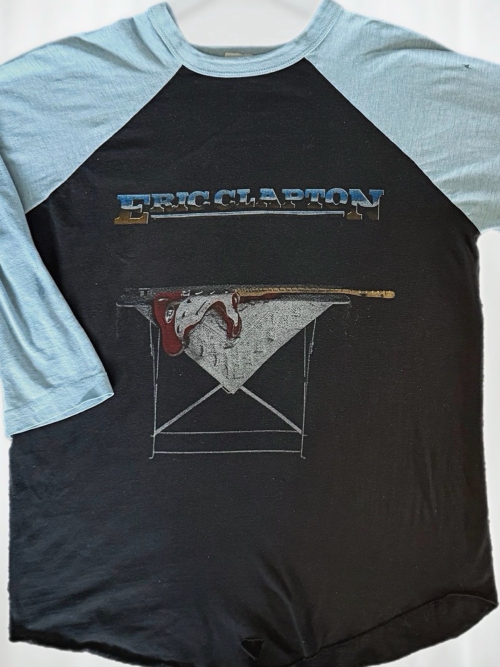 Vintage 100% Authentic 80 Eric Clapton Black & Light Blue Raglan Long Sleeve Tee